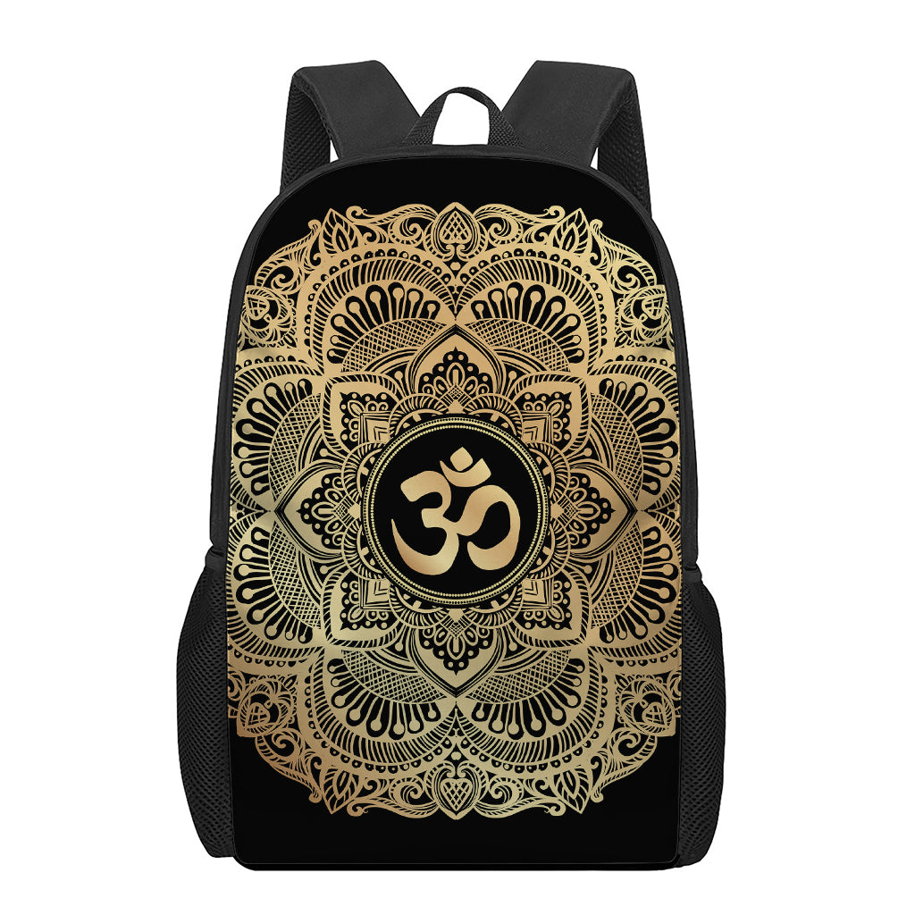 Gold Om Mandala Print 17 Inch Backpack