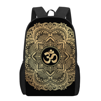 Gold Om Mandala Print 17 Inch Backpack