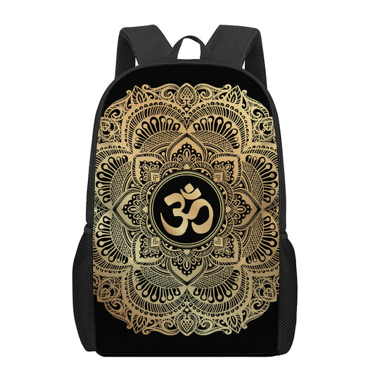 Gold Om Mandala Print 17 Inch Backpack