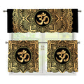 Gold Om Mandala Print 3 Piece Kitchen Curtains