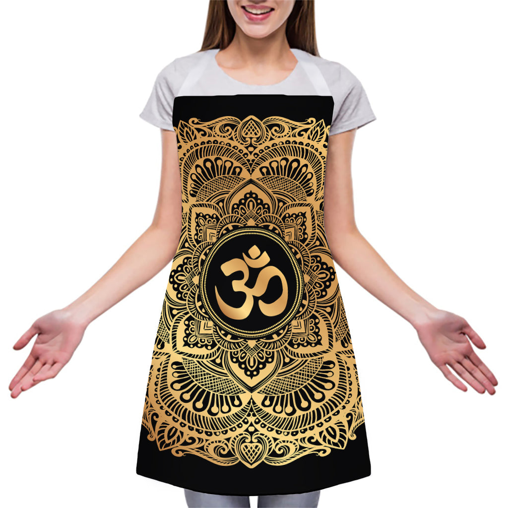 Gold Om Mandala Print Adjustable Apron