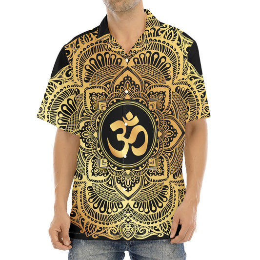 Gold Om Mandala Print Aloha Shirt