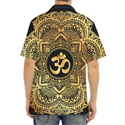 Gold Om Mandala Print Aloha Shirt