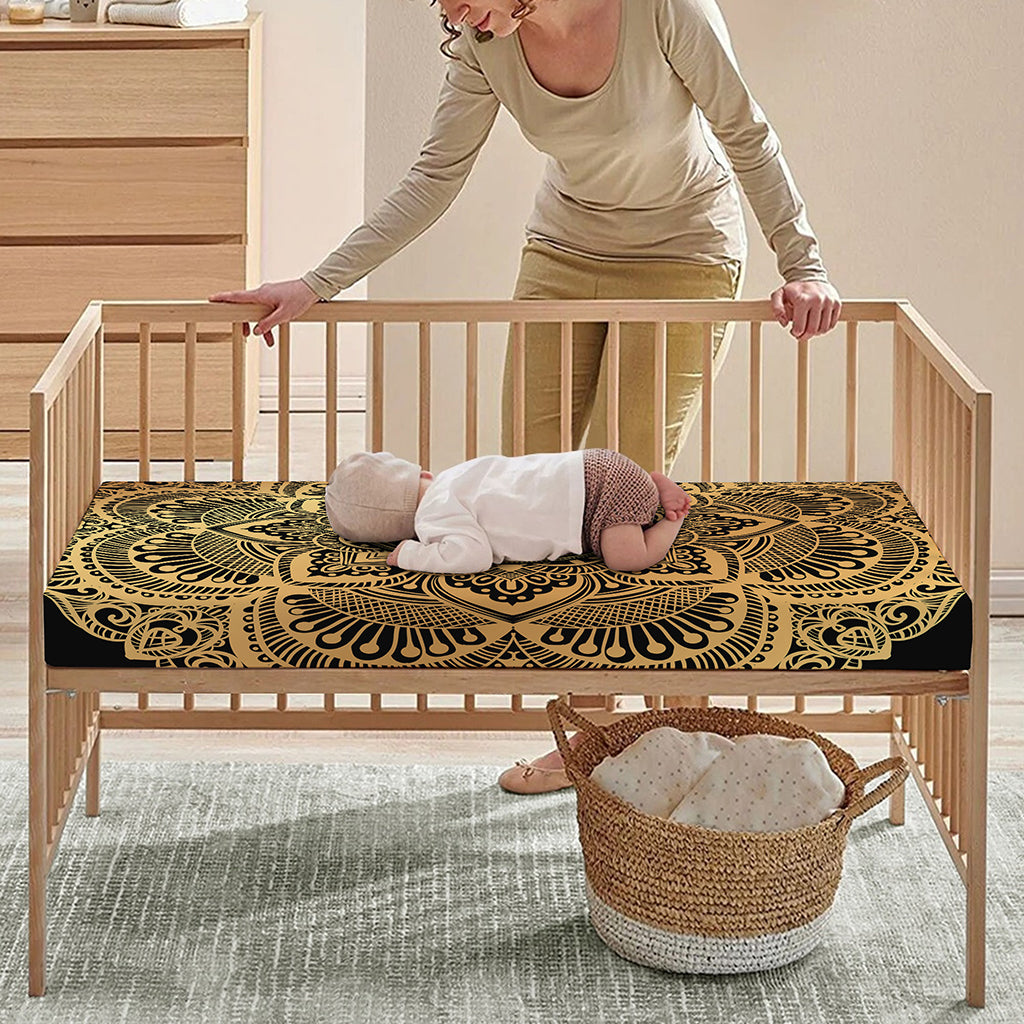 Gold Om Mandala Print Baby Crib Sheet