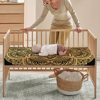 Gold Om Mandala Print Baby Crib Sheet