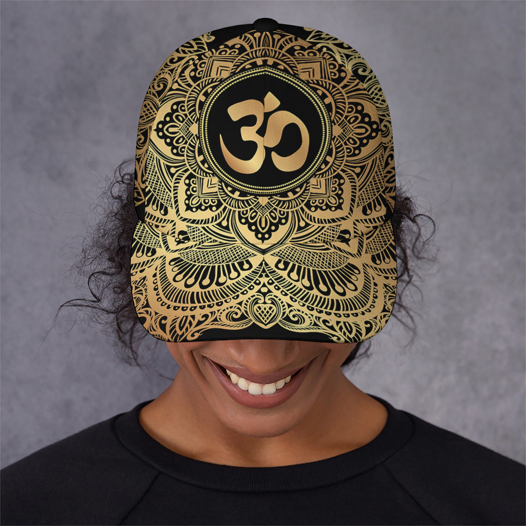 Gold Om Mandala Print Baseball Cap