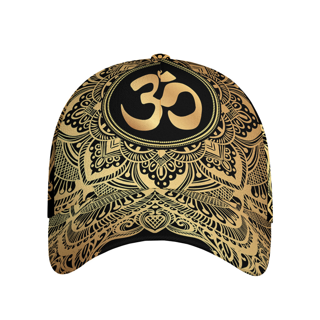 Gold Om Mandala Print Baseball Cap