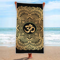 Gold Om Mandala Print Beach Towel