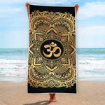 Gold Om Mandala Print Beach Towel