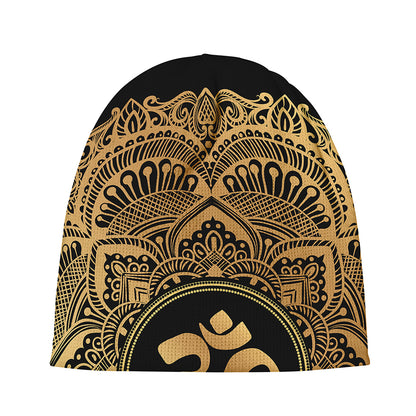 Gold Om Mandala Print Beanie