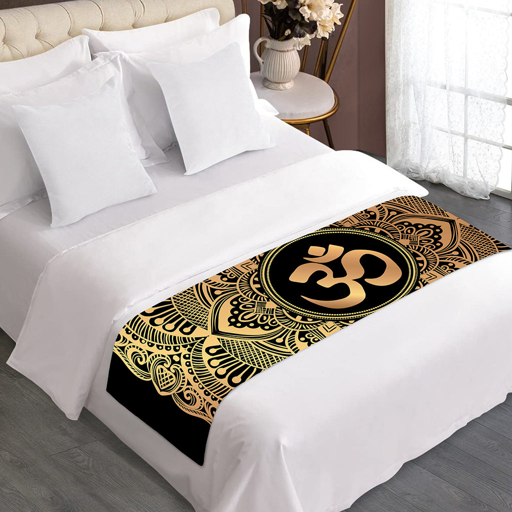 Gold Om Mandala Print Bed Runner