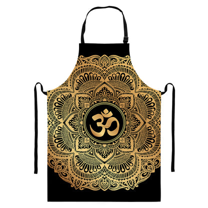 Gold Om Mandala Print Bib Apron With Pocket