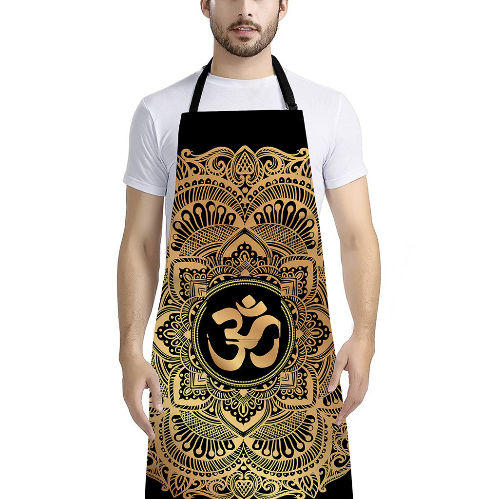 Gold Om Mandala Print Bib Apron With Pocket