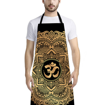 Gold Om Mandala Print Bib Apron With Pocket