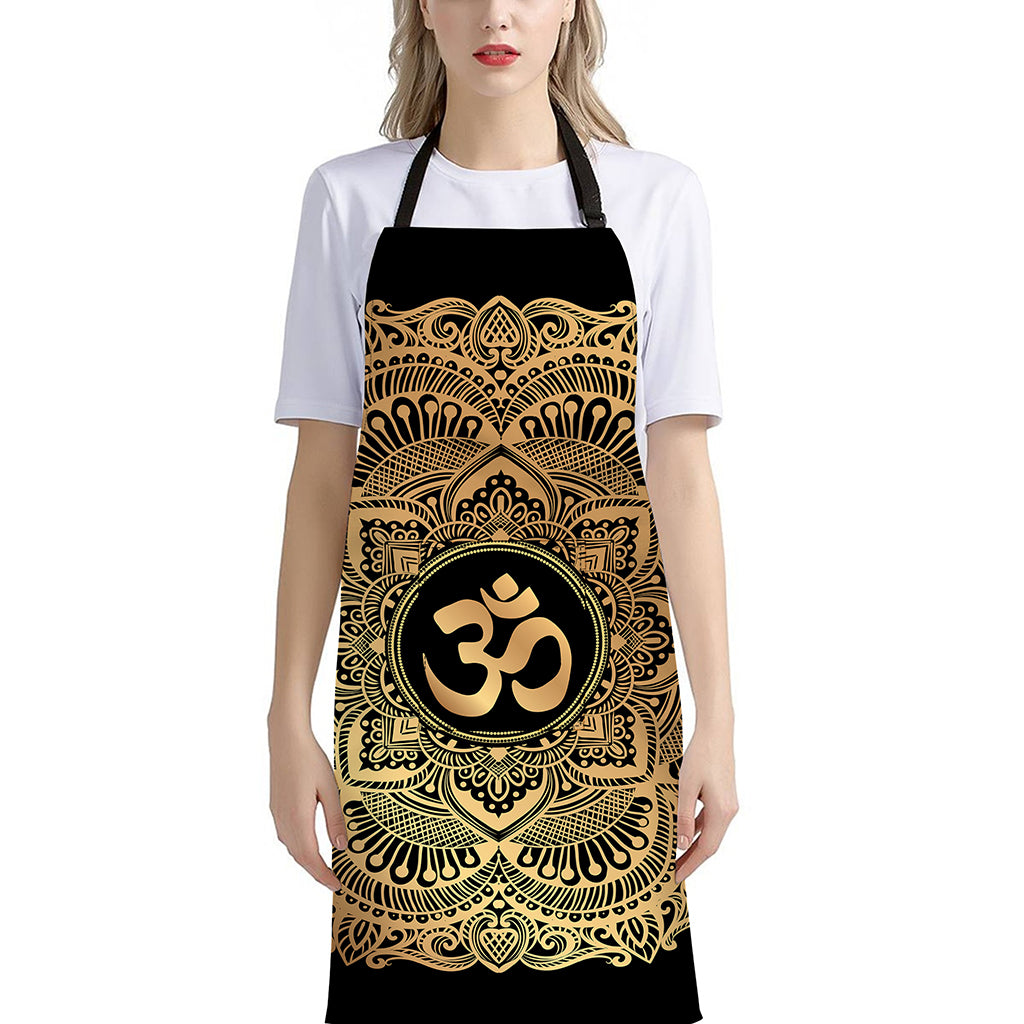 Gold Om Mandala Print Bib Apron With Pocket