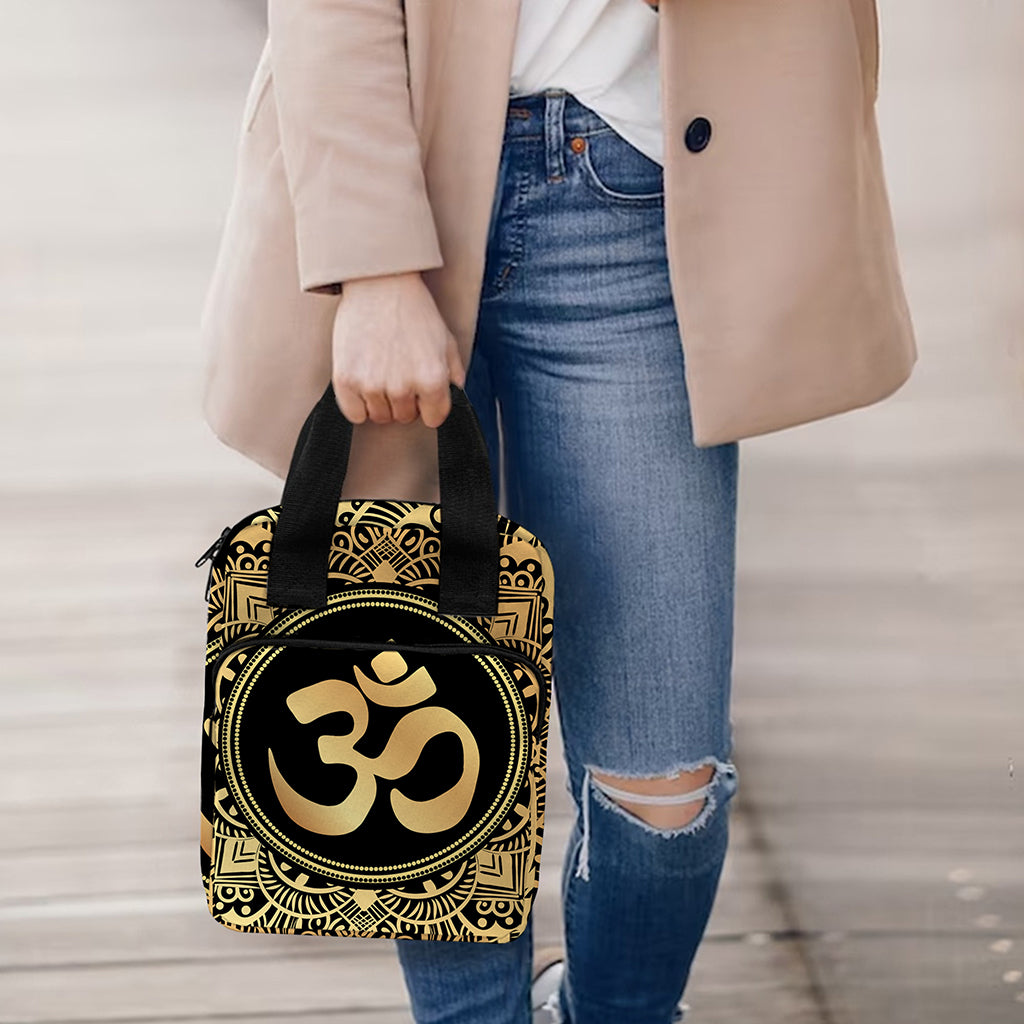 Gold Om Mandala Print Bible Tote Bag