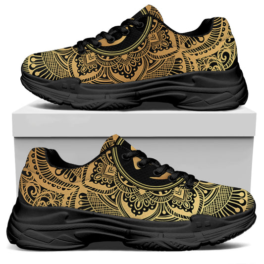 Gold Om Mandala Print Black Chunky Shoes