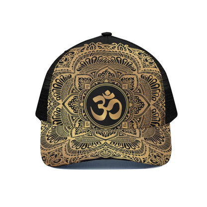 Gold Om Mandala Print Black Mesh Trucker Cap