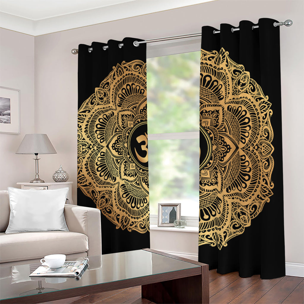 Gold Om Mandala Print Blackout Grommet Curtains