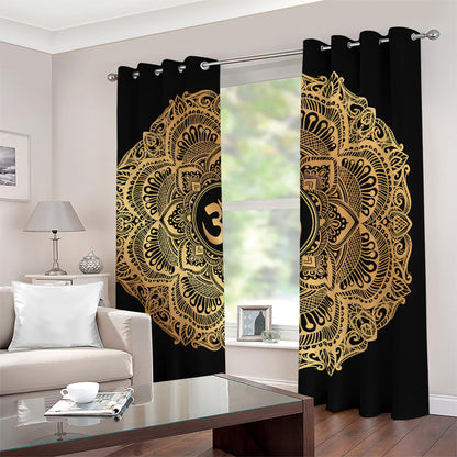 Gold Om Mandala Print Blackout Grommet Curtains