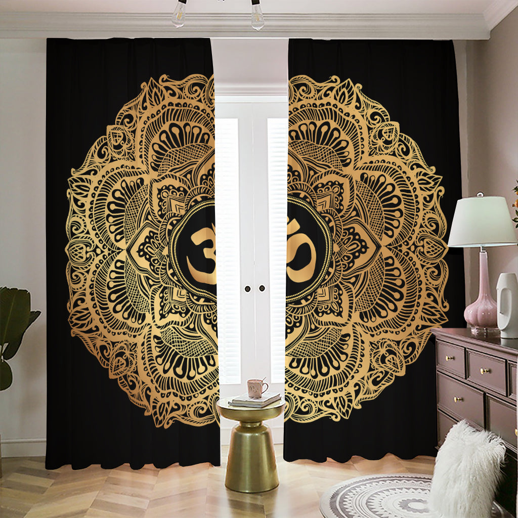 Gold Om Mandala Print Blackout Pencil Pleat Curtains