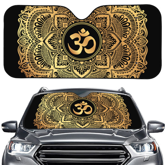 Gold Om Mandala Print Car Windshield Sun Shade