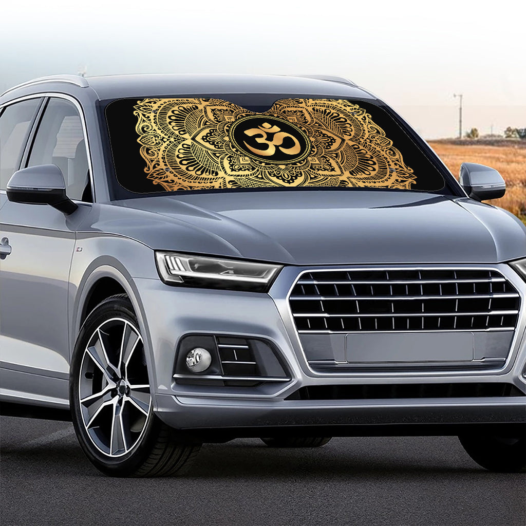 Gold Om Mandala Print Car Windshield Sun Shade