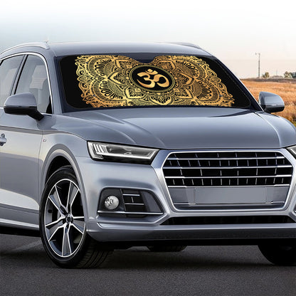 Gold Om Mandala Print Car Windshield Sun Shade