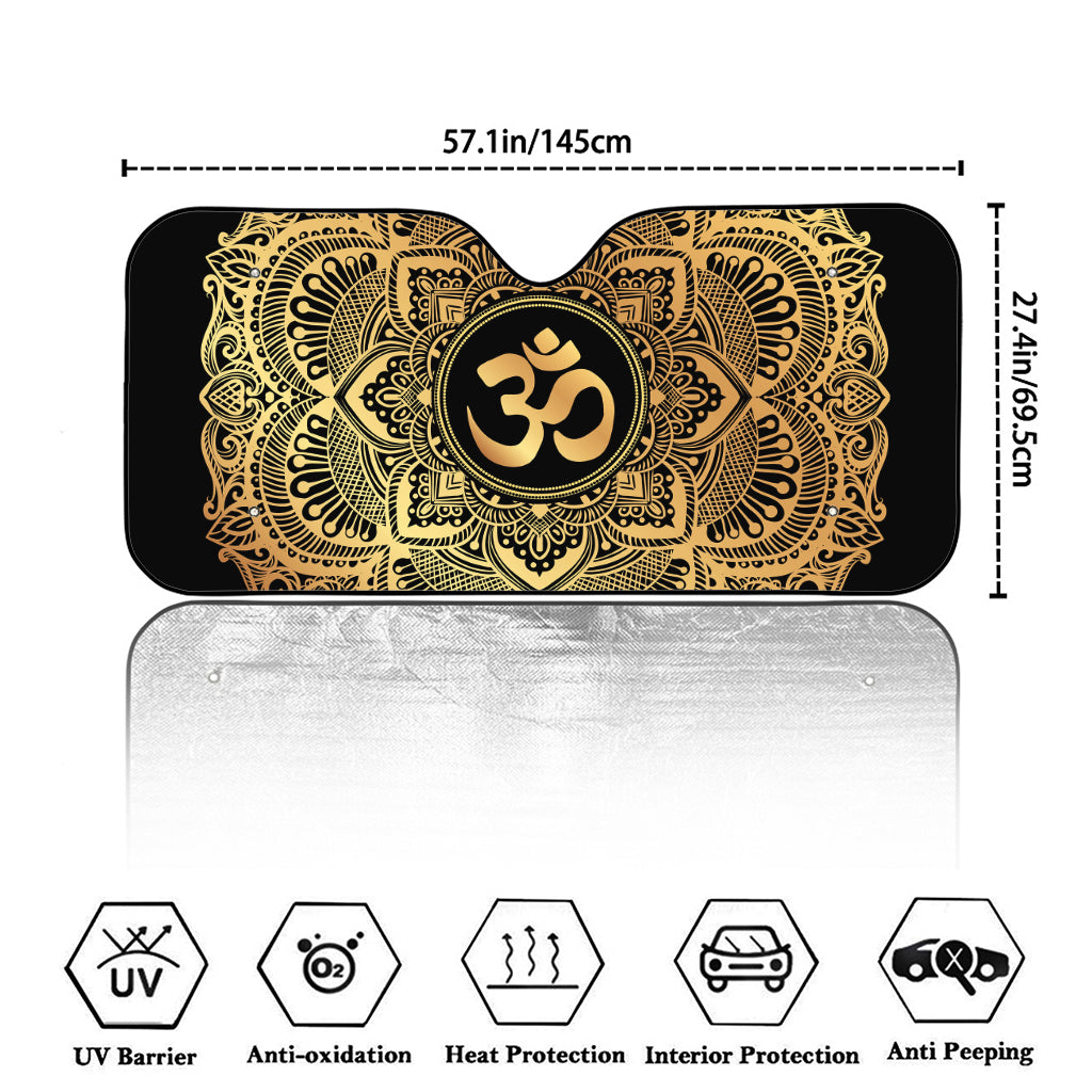 Gold Om Mandala Print Car Windshield Sun Shade