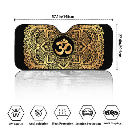 Gold Om Mandala Print Car Windshield Sun Shade