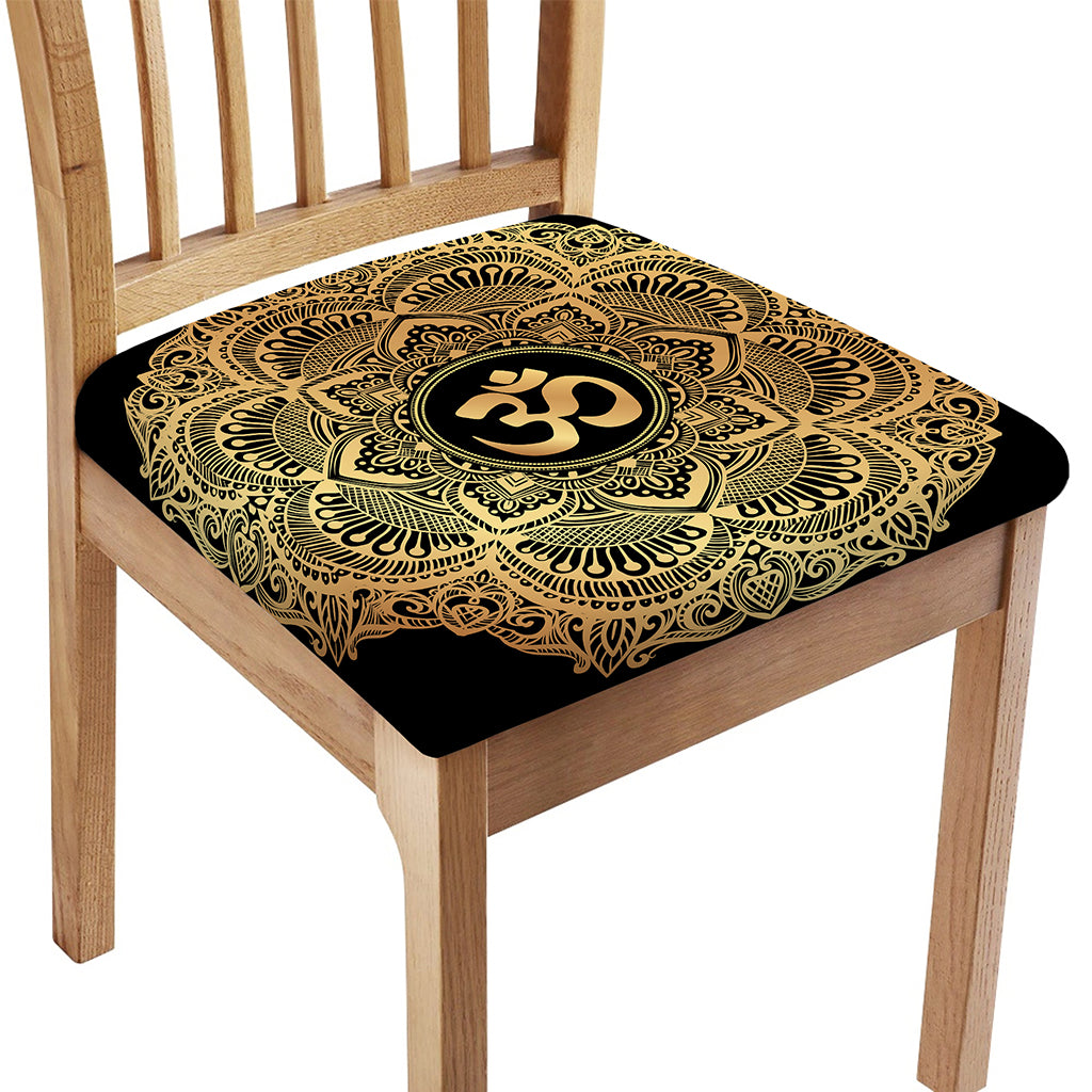 Gold Om Mandala Print Chair Cushion Cover