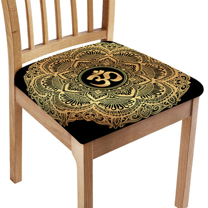 Gold Om Mandala Print Chair Cushion Cover