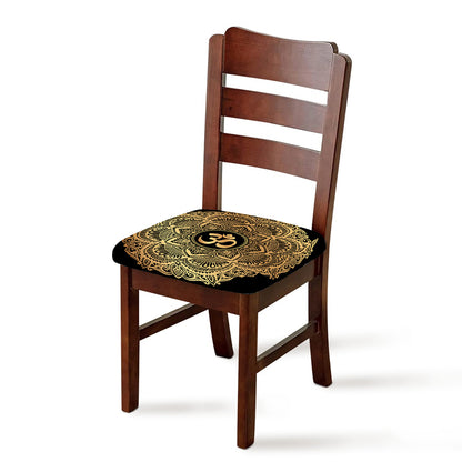 Gold Om Mandala Print Chair Cushion Cover