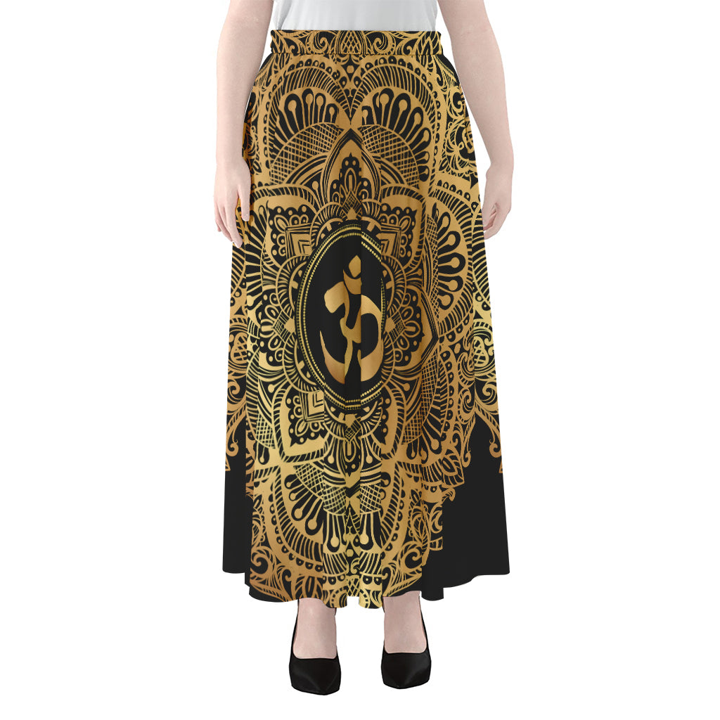 Gold Om Mandala Print Chiffon Maxi Skirt