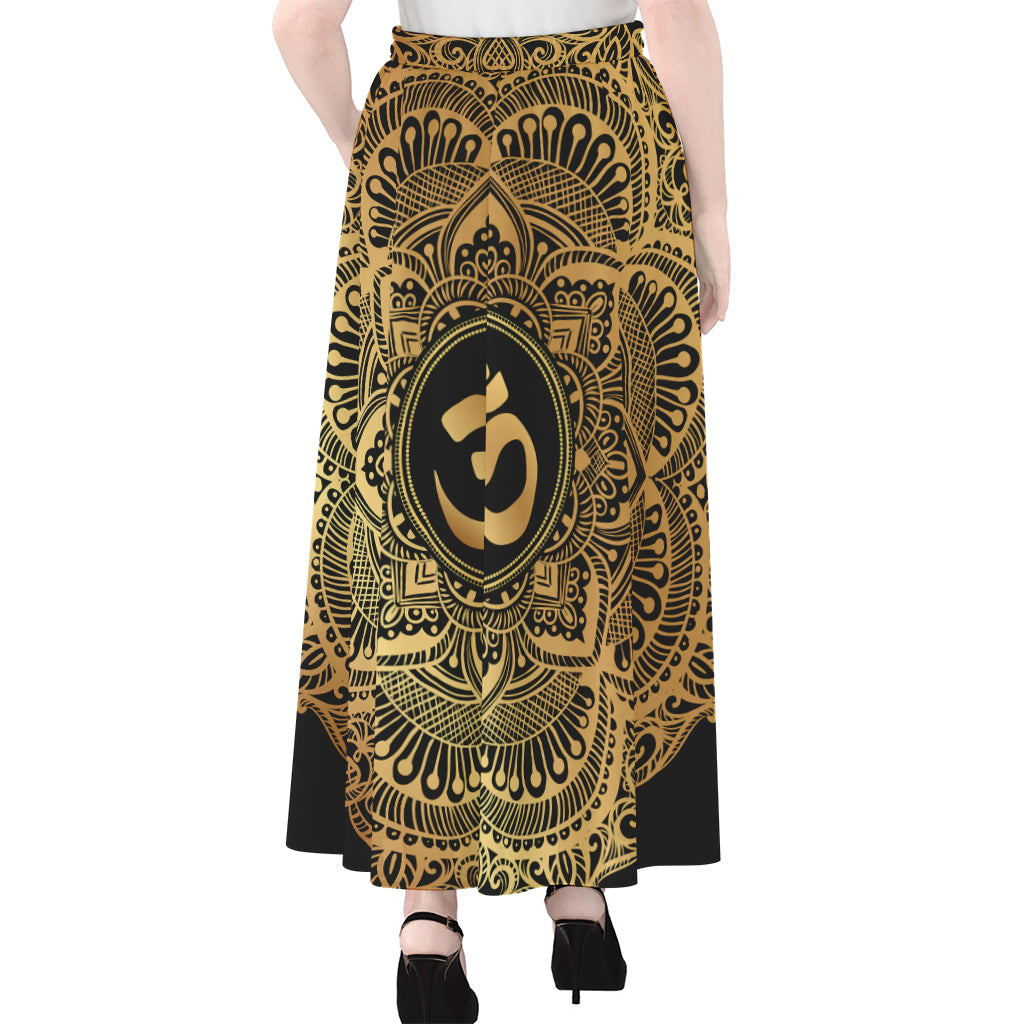 Gold Om Mandala Print Chiffon Maxi Skirt