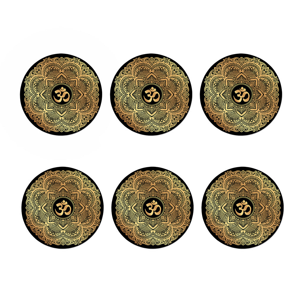Gold Om Mandala Print Coaster Set