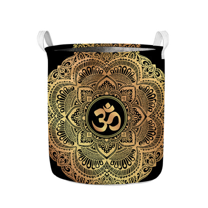 Gold Om Mandala Print Collapsible Laundry Basket