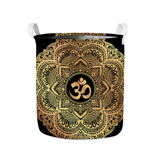 Gold Om Mandala Print Collapsible Laundry Basket