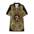 Gold Om Mandala Print Cotton Hawaiian Shirt
