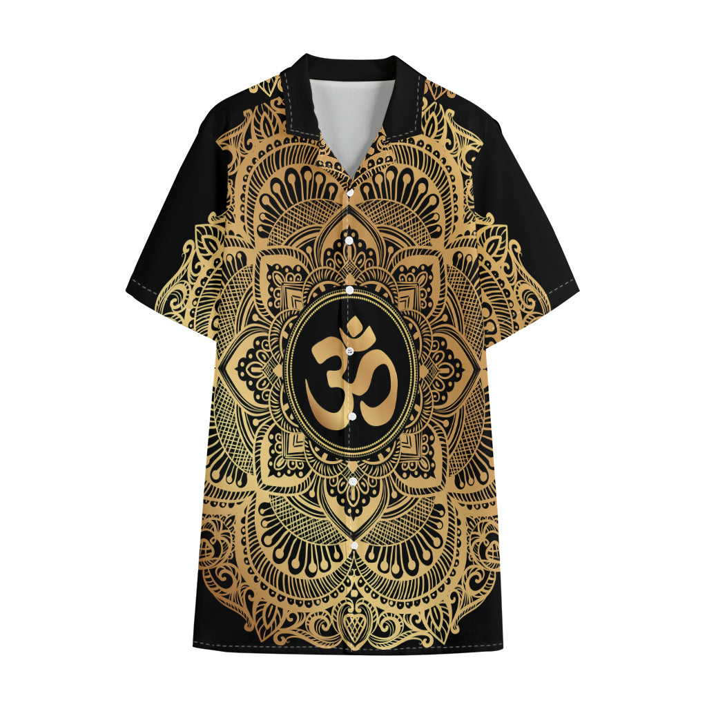 Gold Om Mandala Print Cotton Hawaiian Shirt