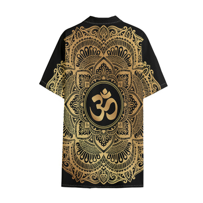 Gold Om Mandala Print Cotton Hawaiian Shirt