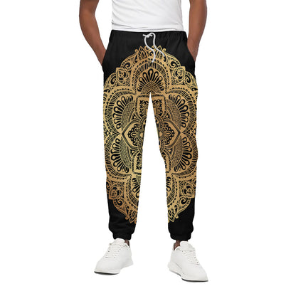 Gold Om Mandala Print Cotton Pants