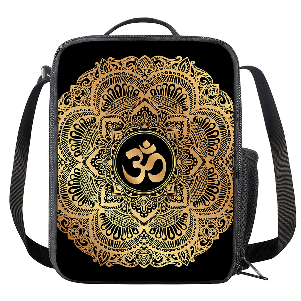 Gold Om Mandala Print Crossbody Lunch Bag