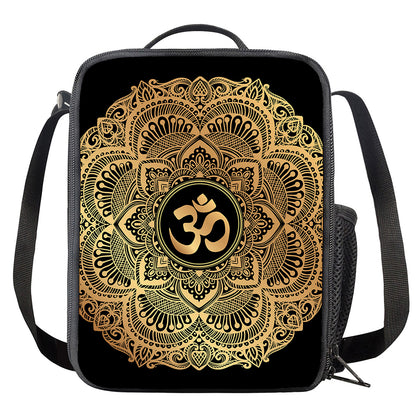 Gold Om Mandala Print Crossbody Lunch Bag