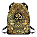 Gold Om Mandala Print Drawstring Backpack