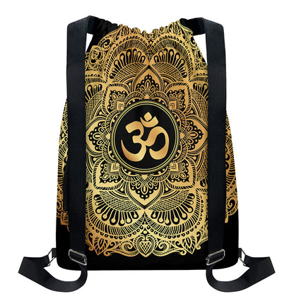 Gold Om Mandala Print Drawstring Backpack