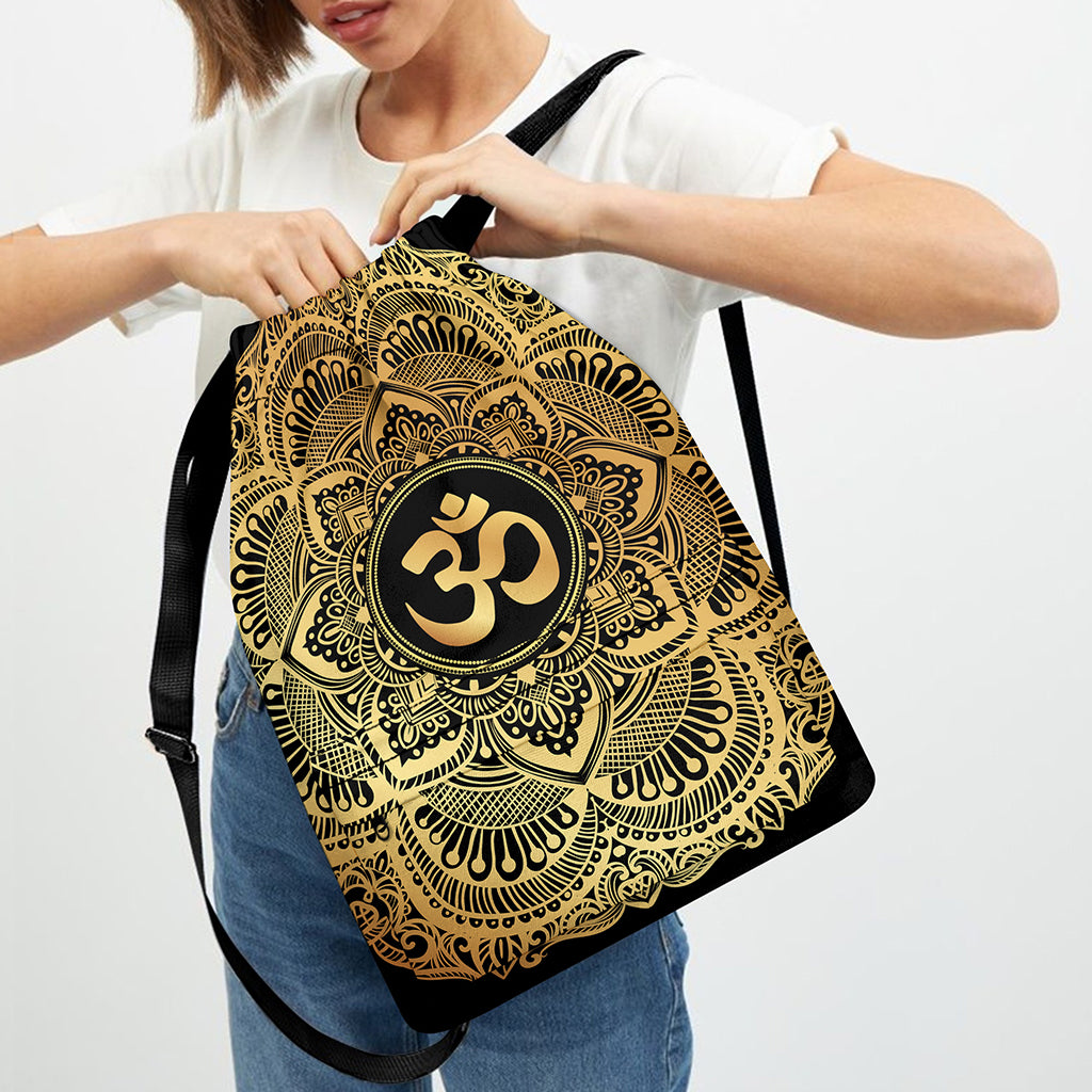 Gold Om Mandala Print Drawstring Backpack