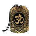 Gold Om Mandala Print Drawstring Makeup Bag