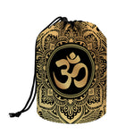 Gold Om Mandala Print Drawstring Makeup Bag