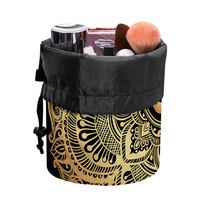 Gold Om Mandala Print Drawstring Makeup Bag